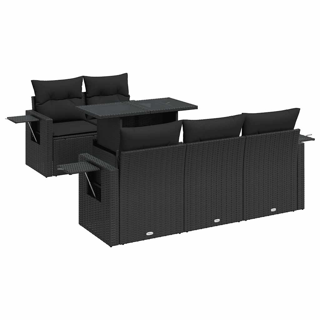 6-tlg. Garten-Sofagarnitur mit Kissen Schwarz Poly Rattan – Bild 2