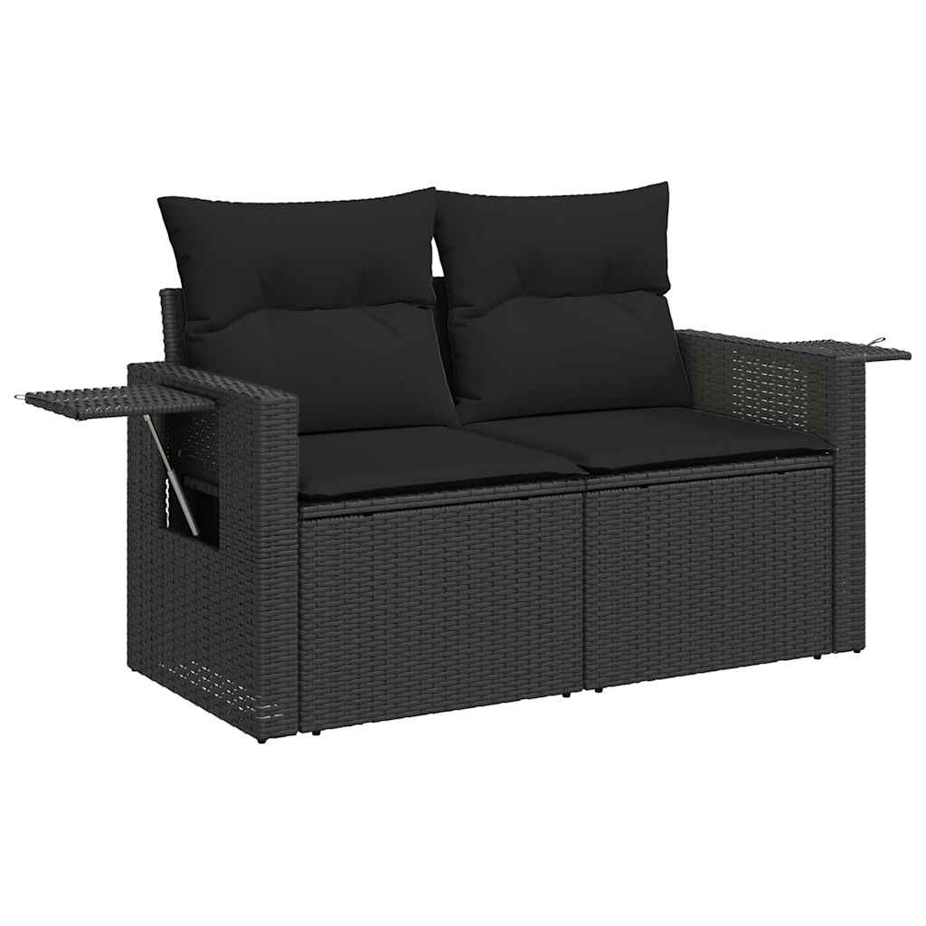 6-tlg. Garten-Sofagarnitur mit Kissen Schwarz Poly Rattan – Bild 4