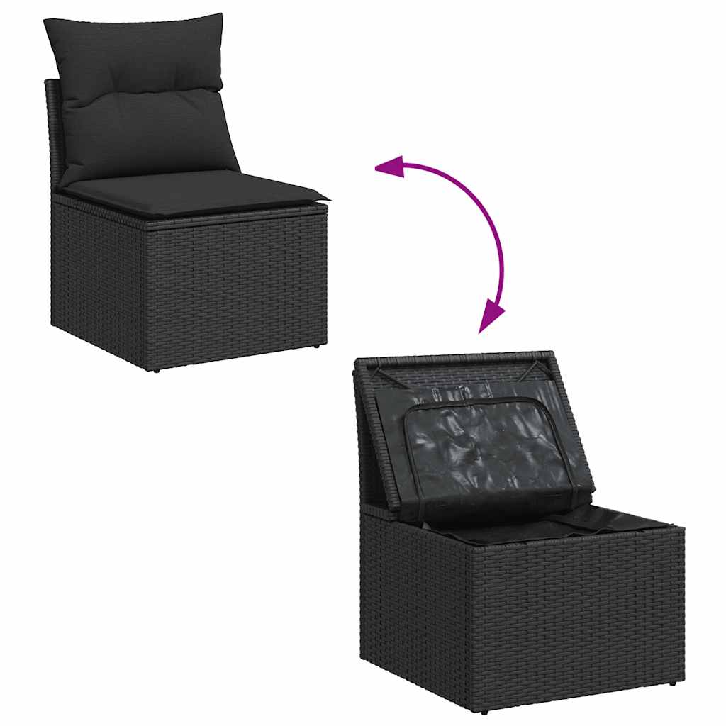 6-tlg. Garten-Sofagarnitur mit Kissen Schwarz Poly Rattan – Bild 6