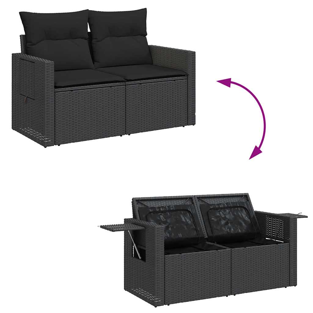 6-tlg. Garten-Sofagarnitur mit Kissen Schwarz Poly Rattan – Bild 7