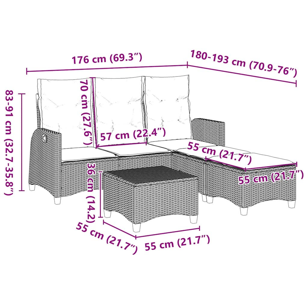 3tlg. Garten-Sofagarnitur mit Kissen L-Form Schwarz Poly Rattan – Bild 12