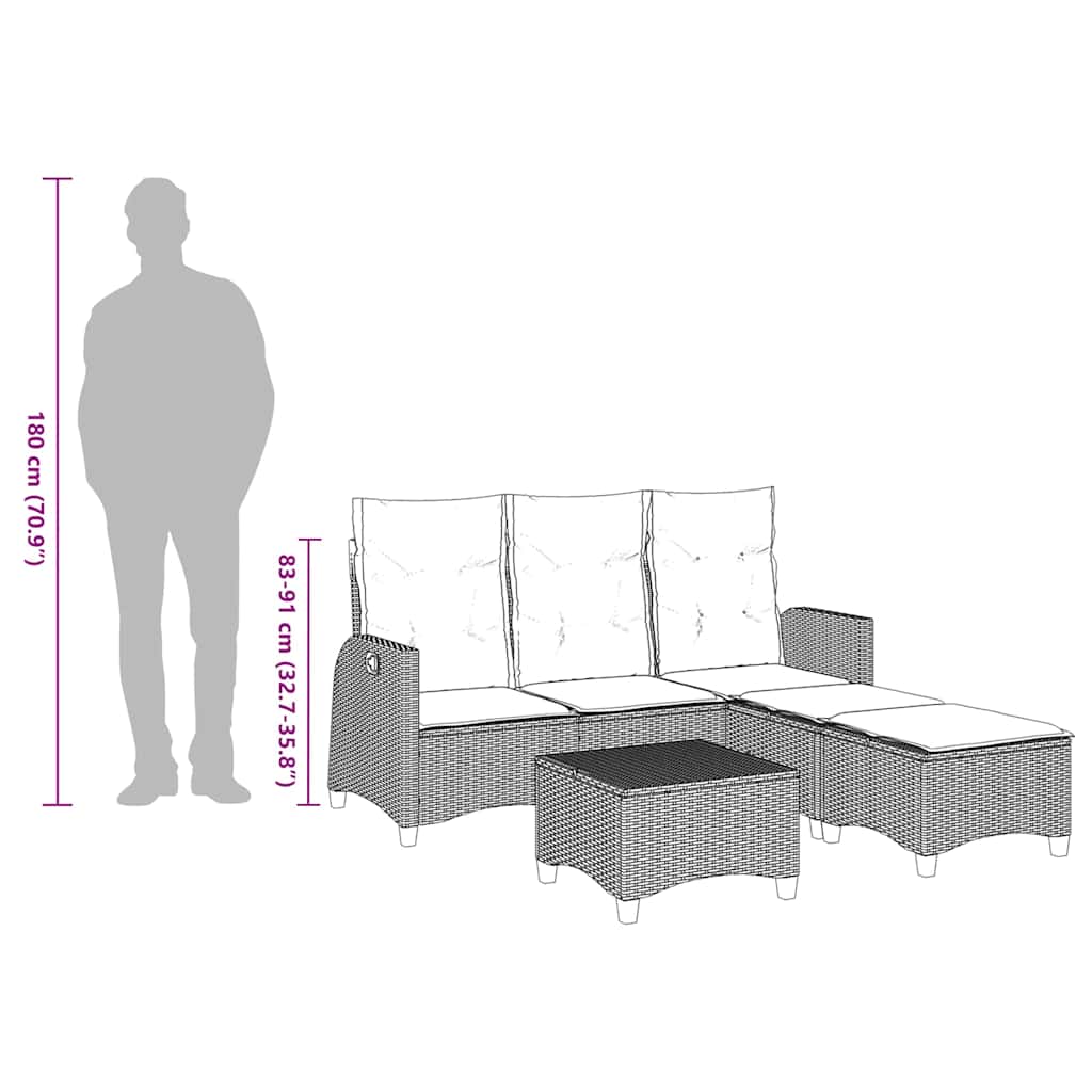 3tlg. Garten-Sofagarnitur mit Kissen L-Form Schwarz Poly Rattan – Bild 13