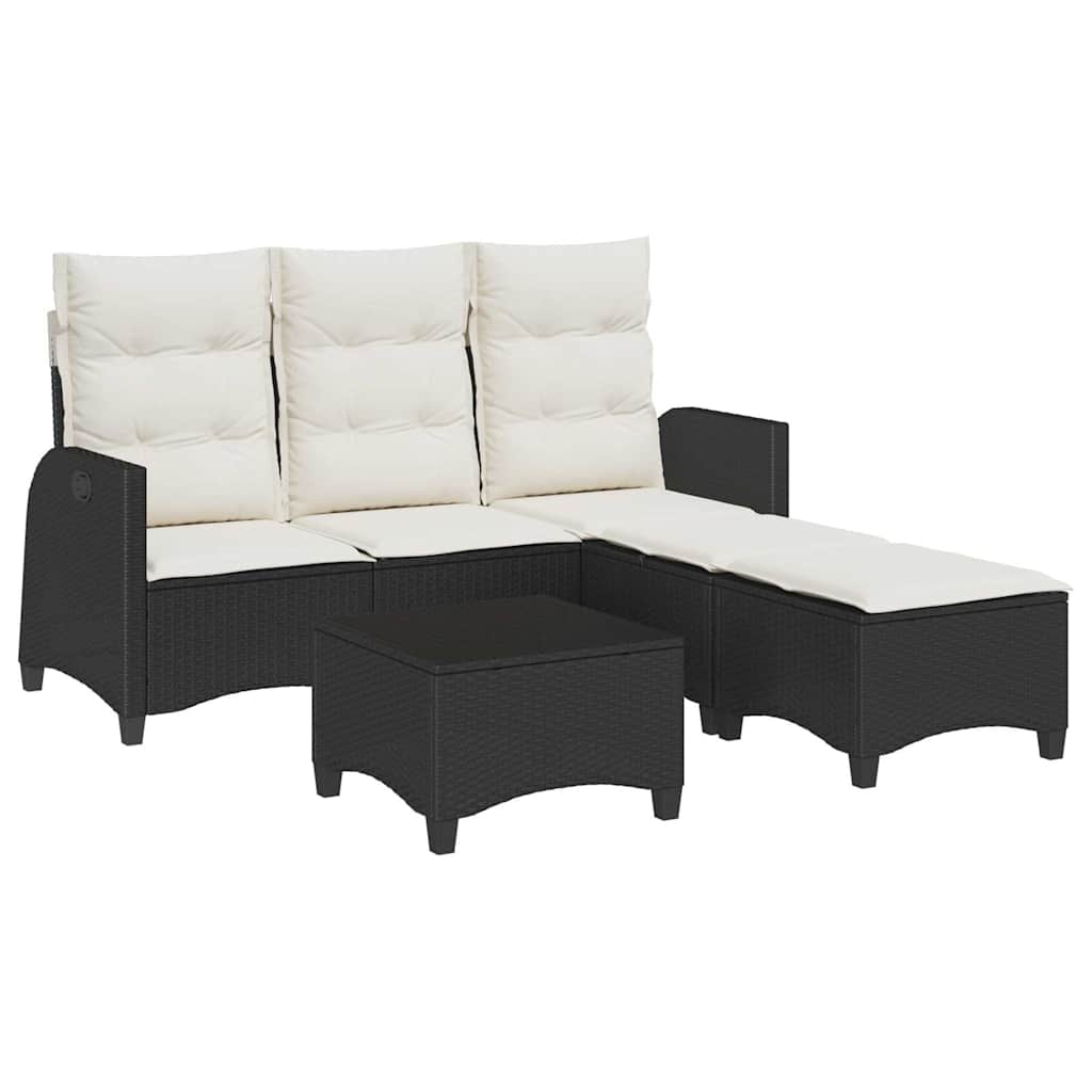 3tlg. Garten-Sofagarnitur mit Kissen L-Form Schwarz Poly Rattan – Bild 2