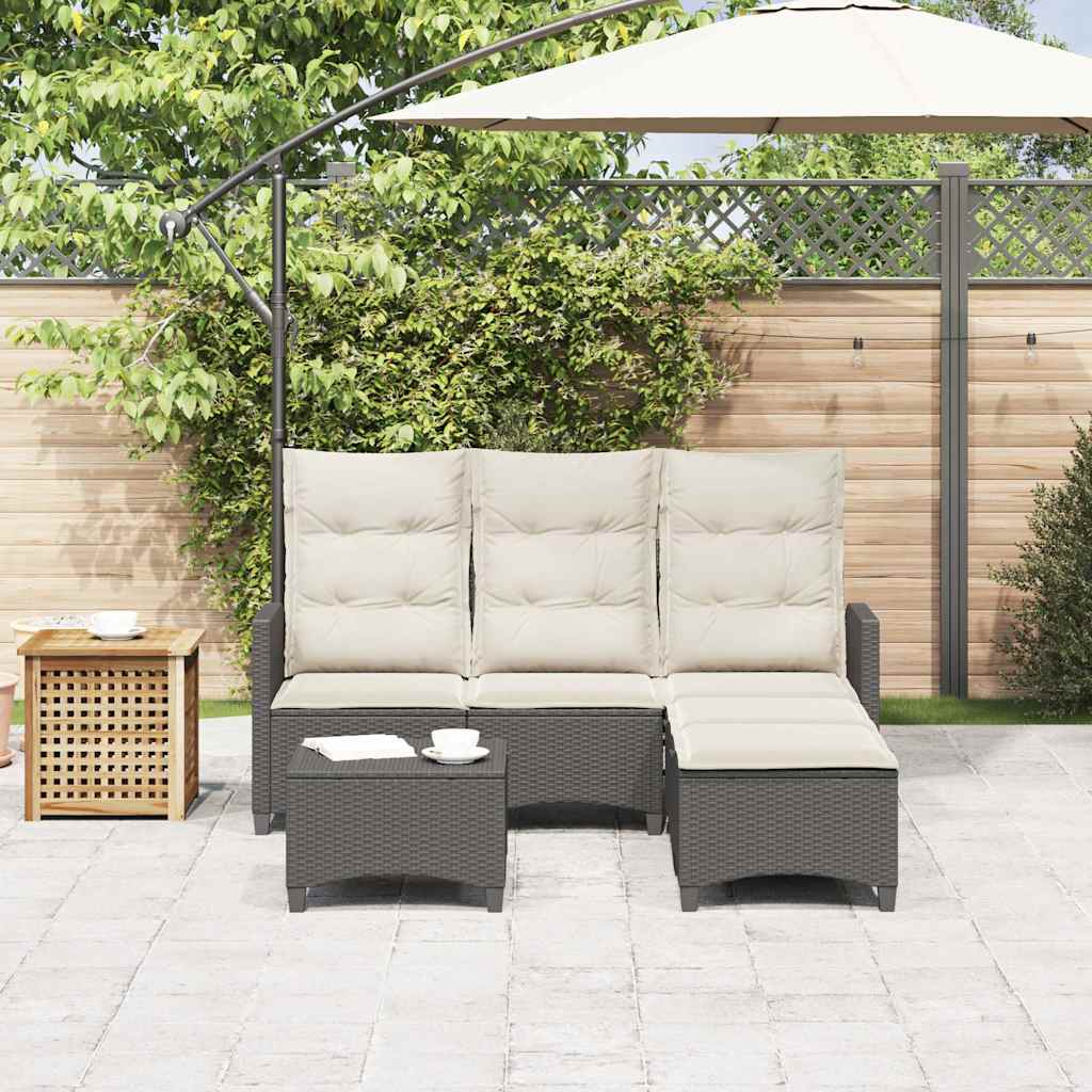 3tlg. Garten-Sofagarnitur mit Kissen L-Form Schwarz Poly Rattan – Bild 3