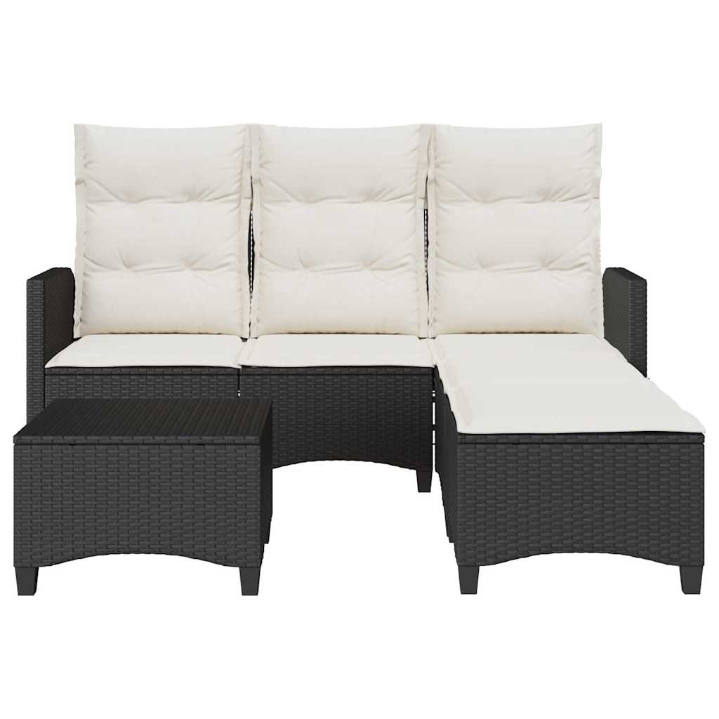 3tlg. Garten-Sofagarnitur mit Kissen L-Form Schwarz Poly Rattan – Bild 4