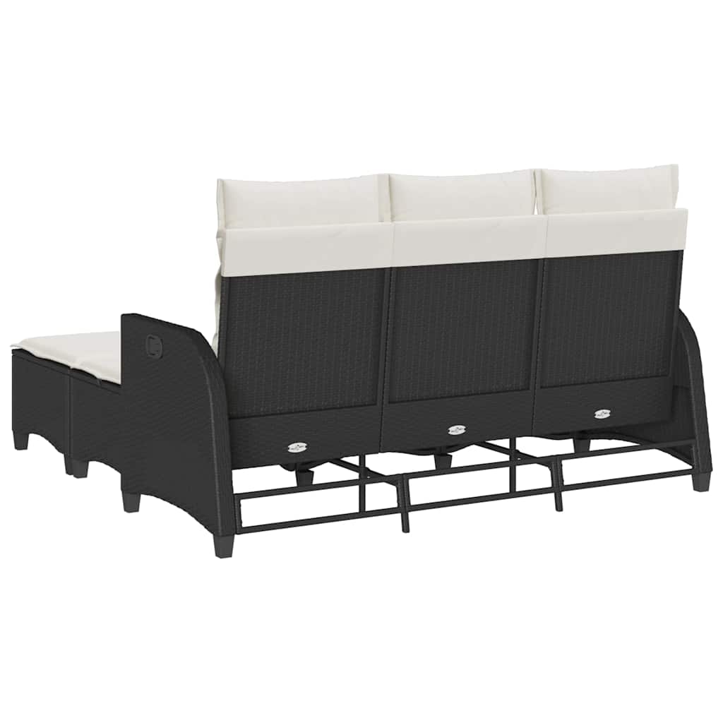 3tlg. Garten-Sofagarnitur mit Kissen L-Form Schwarz Poly Rattan – Bild 6