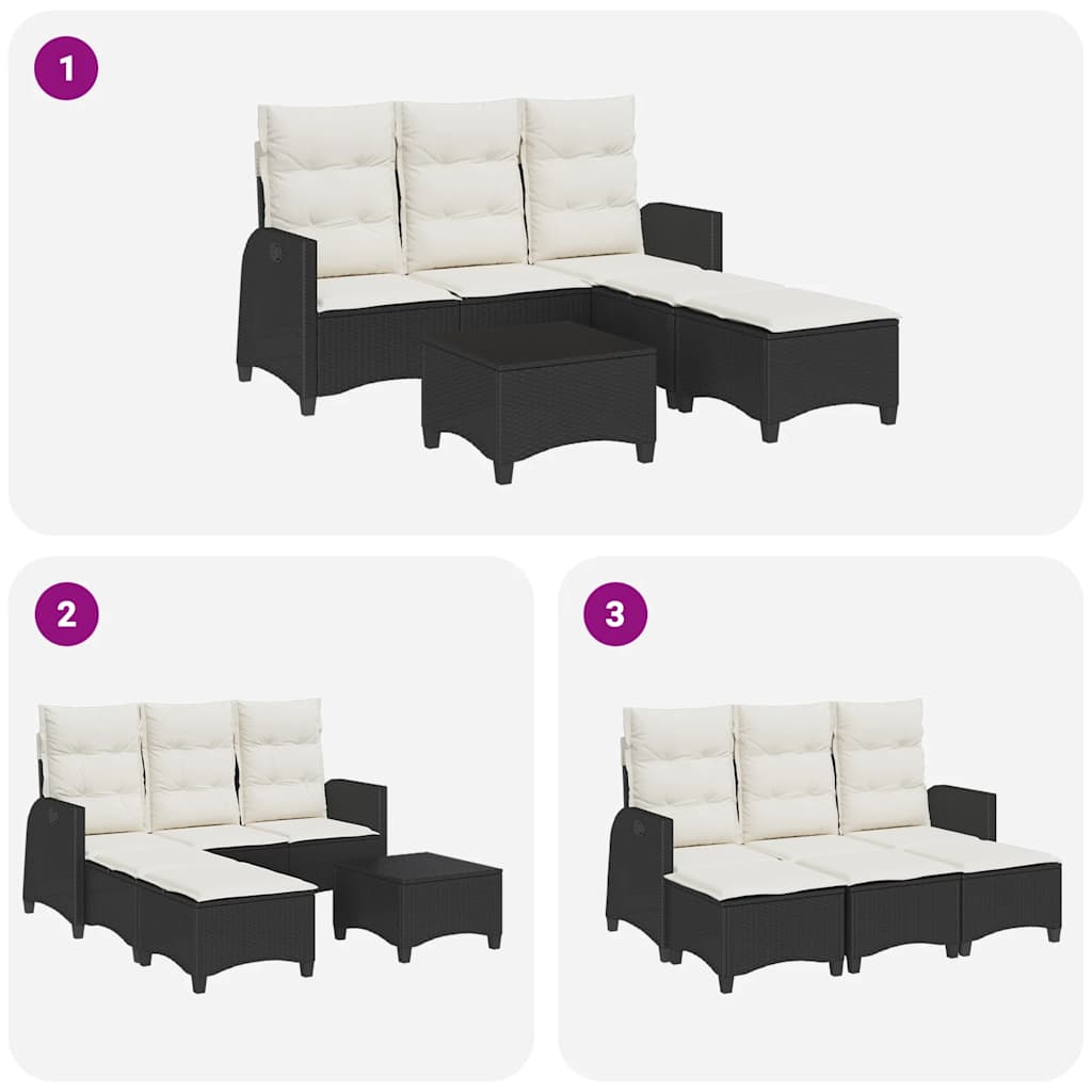 3tlg. Garten-Sofagarnitur mit Kissen L-Form Schwarz Poly Rattan – Bild 8