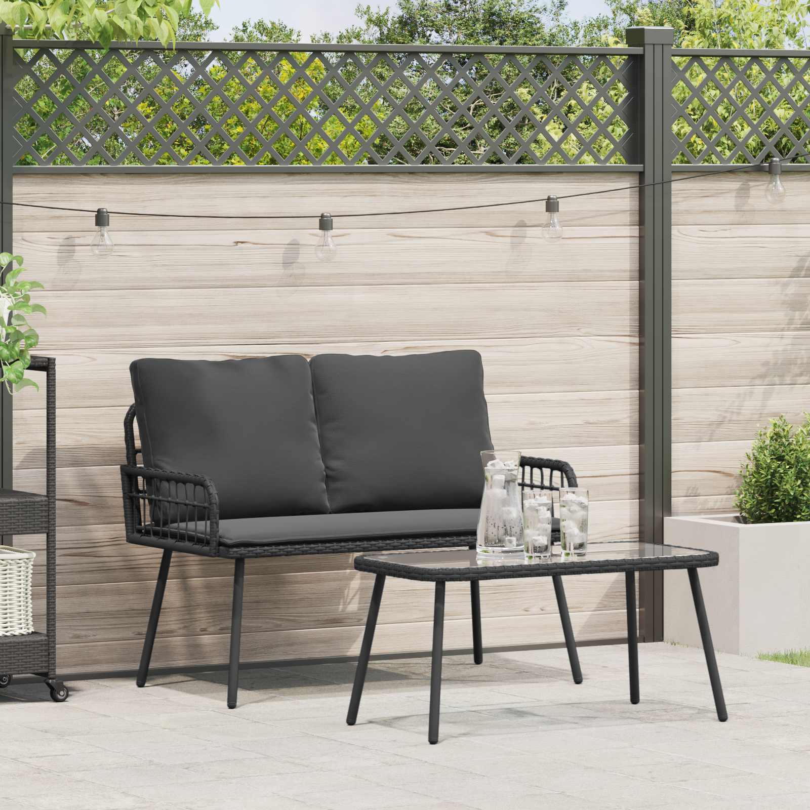 Garten Essgruppe mit Kissen 2 pcs Schwarz Poly-Rattan