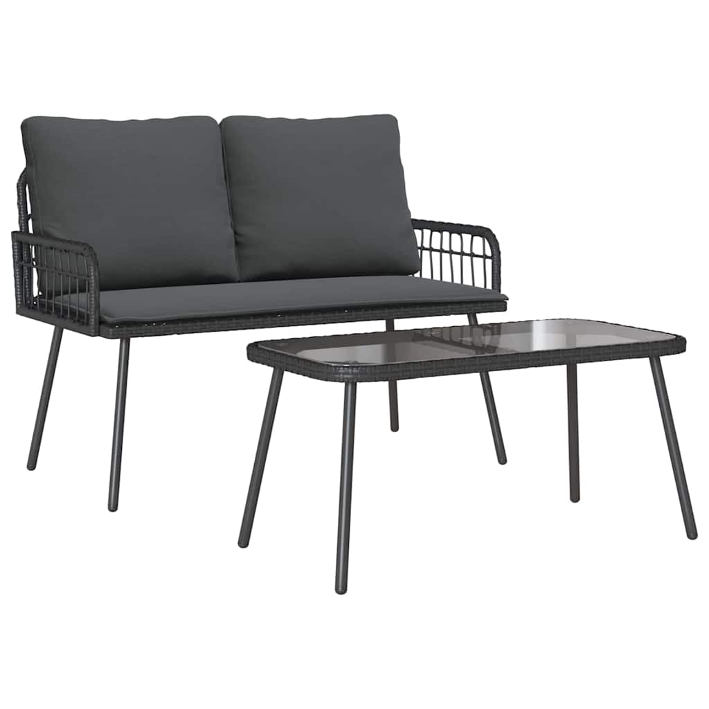 Garten Essgruppe mit Kissen 2 pcs Schwarz Poly-Rattan – Bild 2