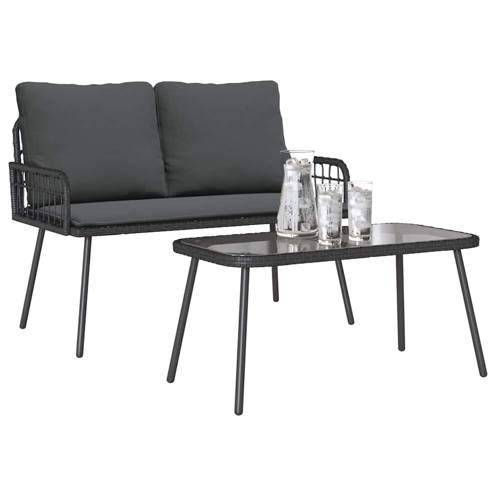Garten Essgruppe mit Kissen 2 pcs Schwarz Poly-Rattan – Bild 3