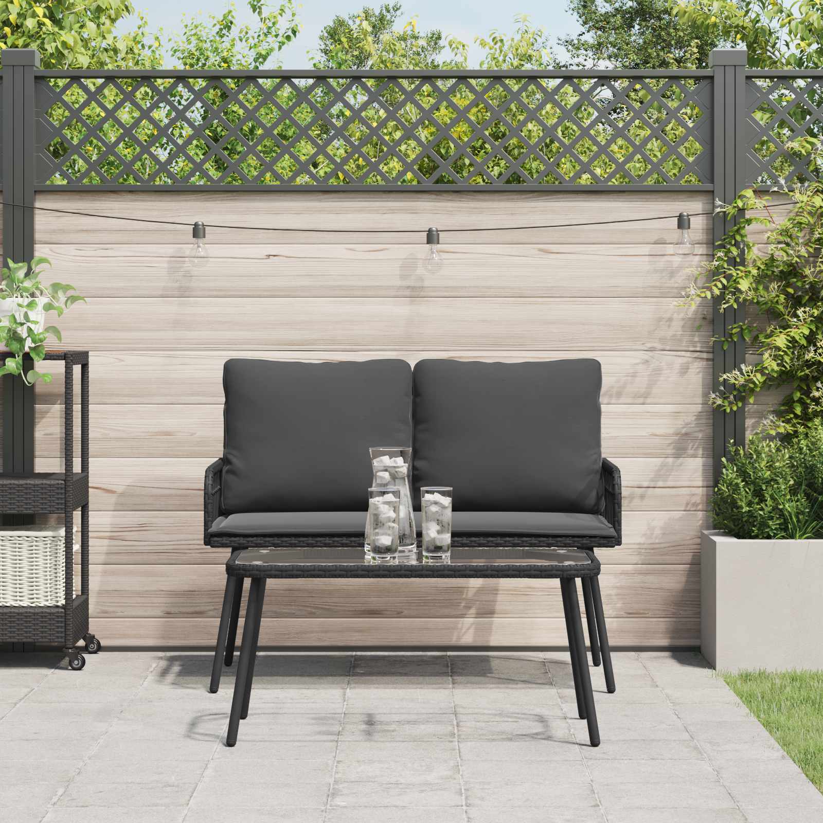 Garten Essgruppe mit Kissen 2 pcs Schwarz Poly-Rattan – Bild 4