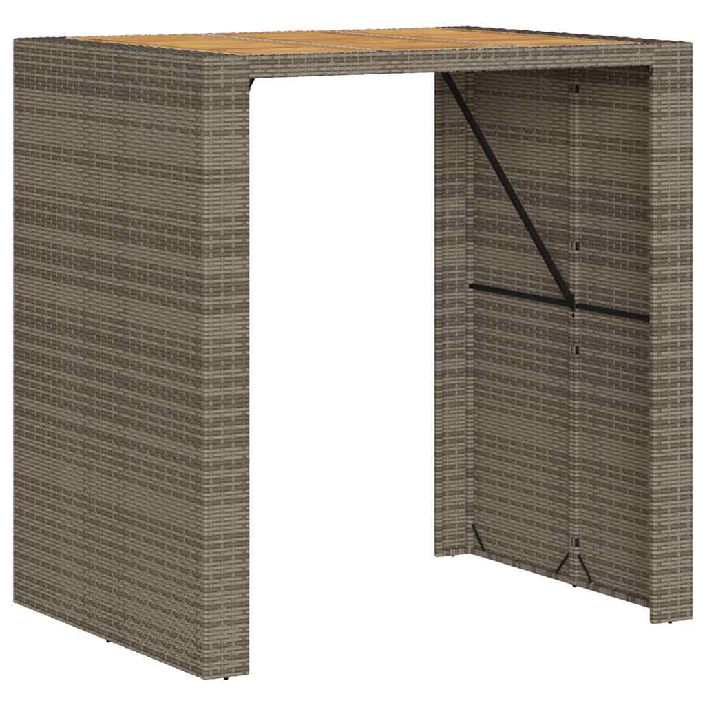 3-tlg. Gartenbar-Set ohne Kissen Grau Poly Rattan Akazie – Bild 5