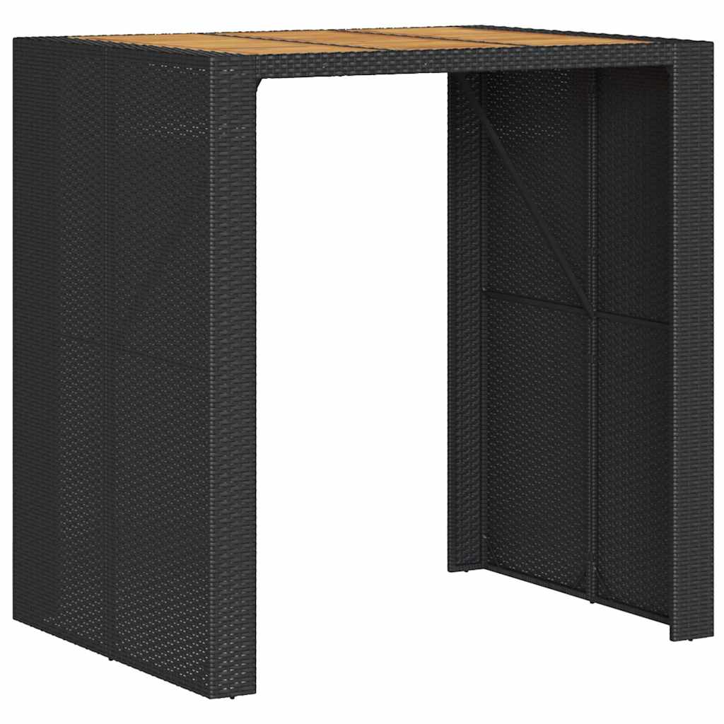 3-tlg. Gartenbar-Set mit Kissen Schwarz Poly Rattan Akazie – Bild 4