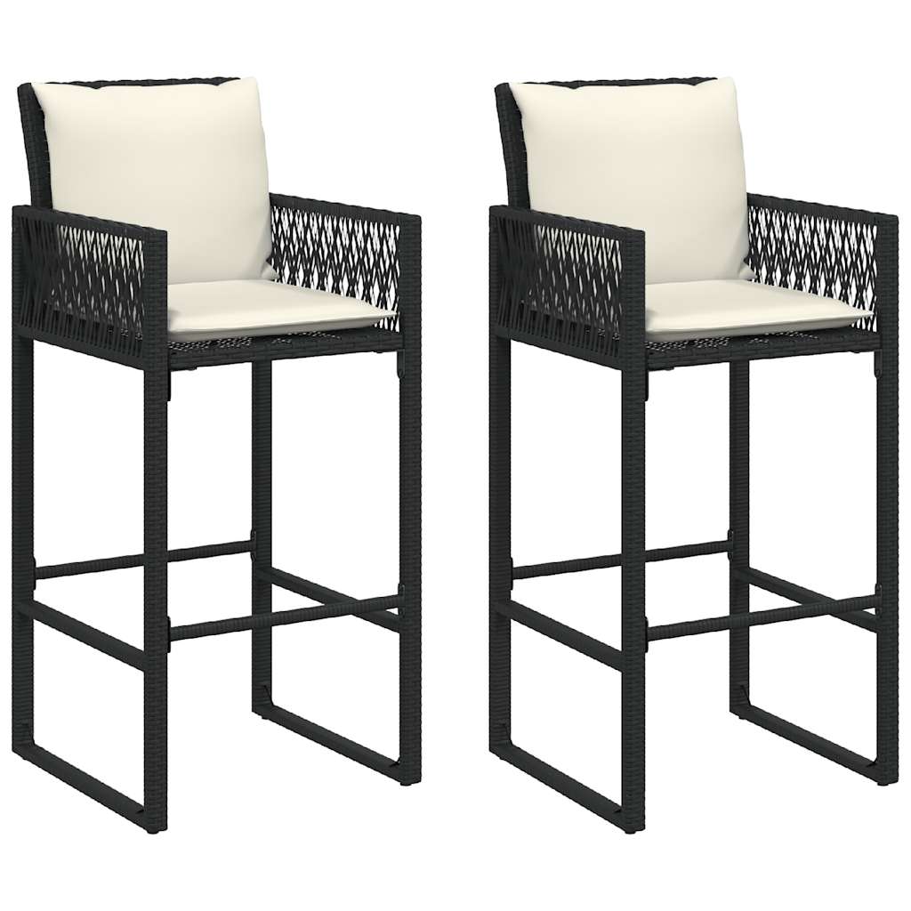 3-tlg. Gartenbar-Set mit Kissen Schwarz Poly Rattan Akazie – Bild 5