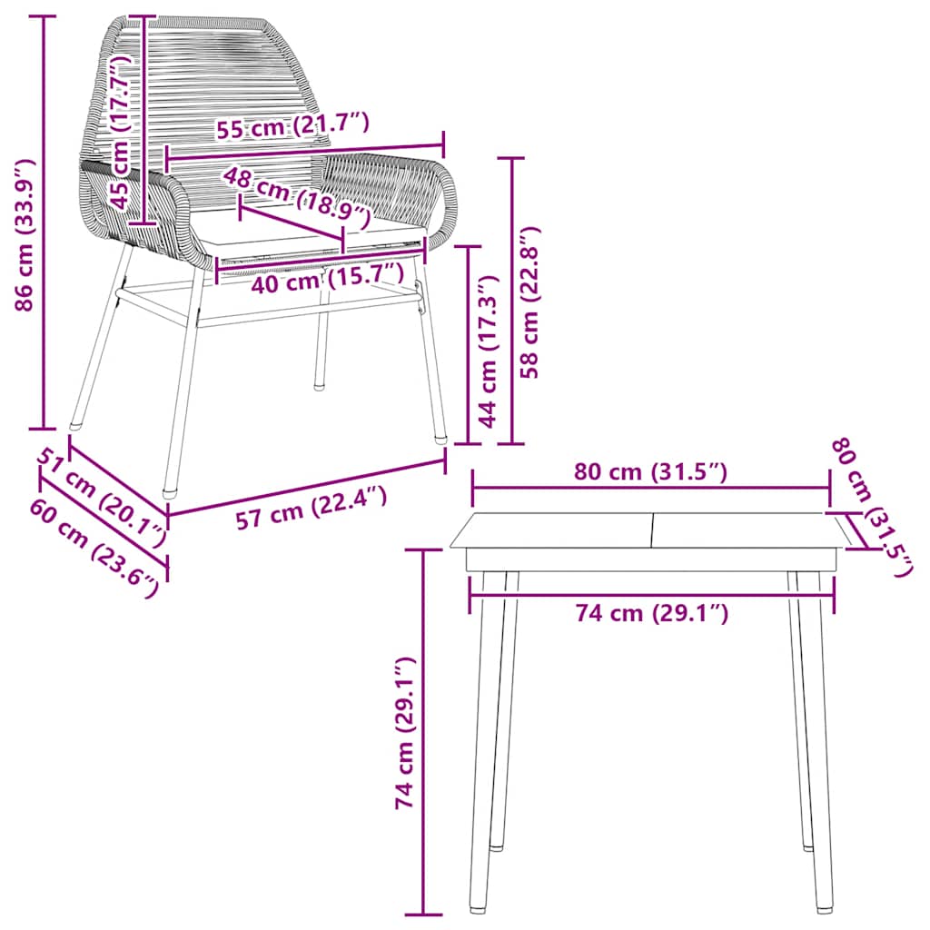 3-tlg. Garten-Essgruppe mit Kissen Schwarz Poly Rattan Glas – Bild 10