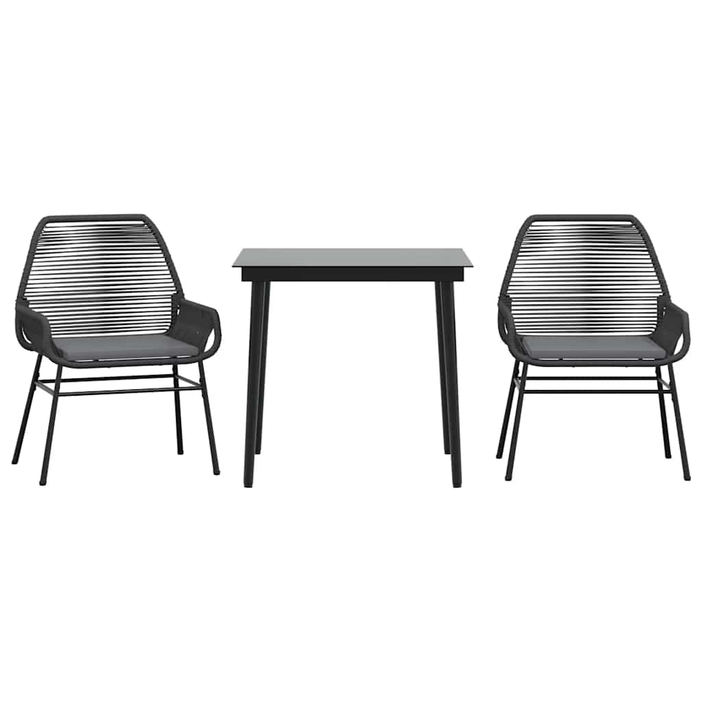 3-tlg. Garten-Essgruppe mit Kissen Schwarz Poly Rattan Glas – Bild 2