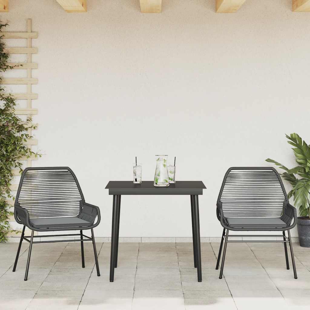3-tlg. Garten-Essgruppe mit Kissen Schwarz Poly Rattan Glas – Bild 3