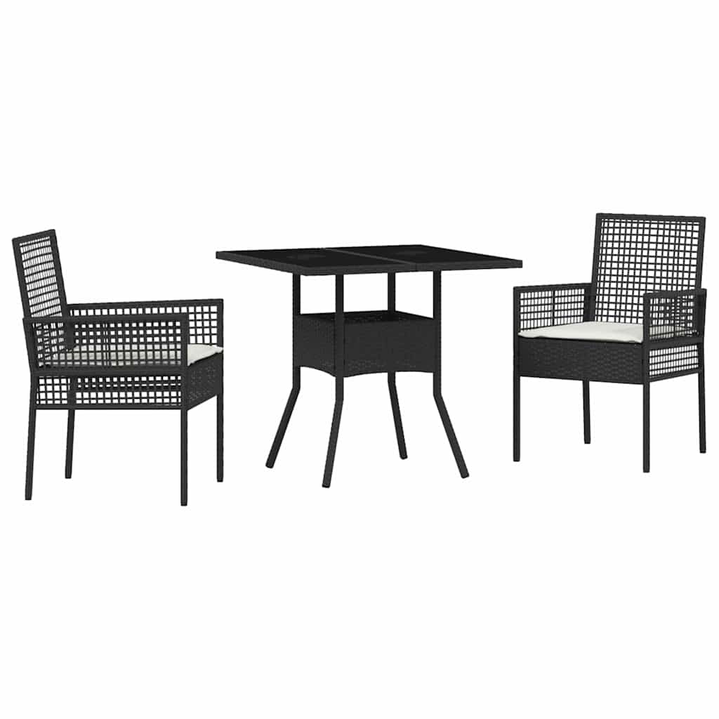 Garten Essgruppe 3 pcs Schwarz Poly-Rattan – Bild 2