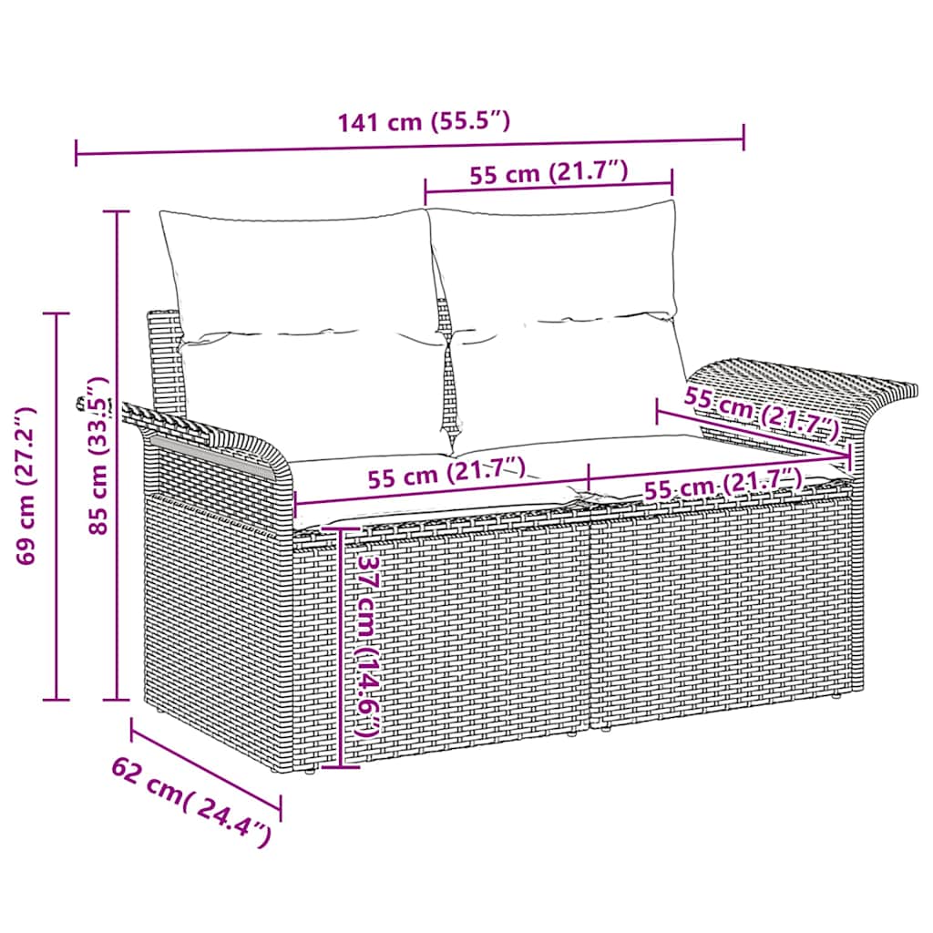 Gartensofa-set mit Kissen 7 pcs Schwarz Poly-Rattan – Bild 12