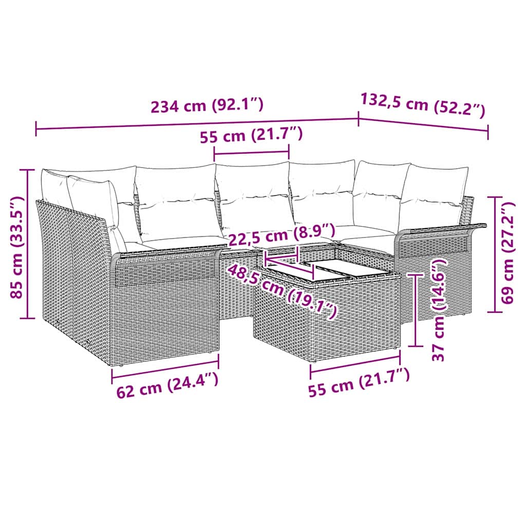 Gartensofa-set mit Kissen 7 pcs Schwarz Poly-Rattan – Bild 13