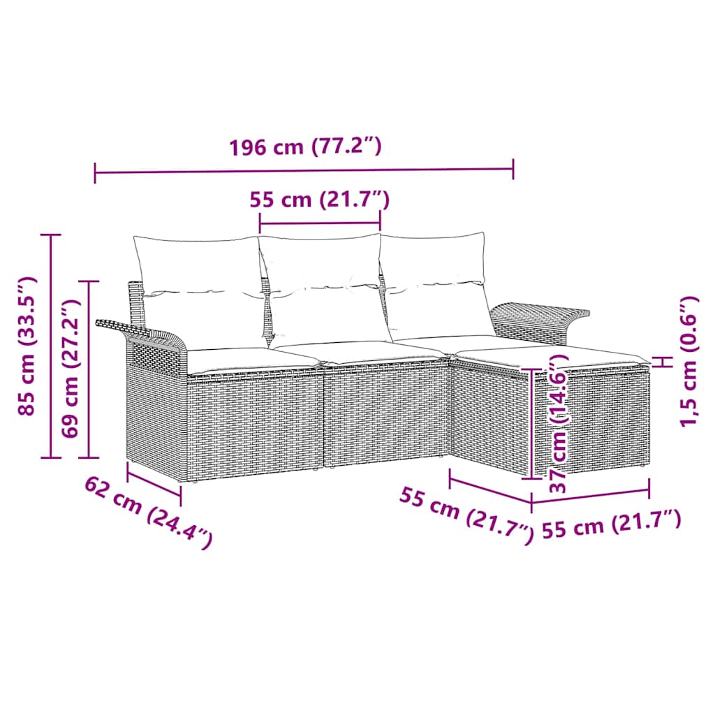 Sofa Set mit Kissen 4 pcs Schwarz und Creme Poly-Rattan – Bild 11