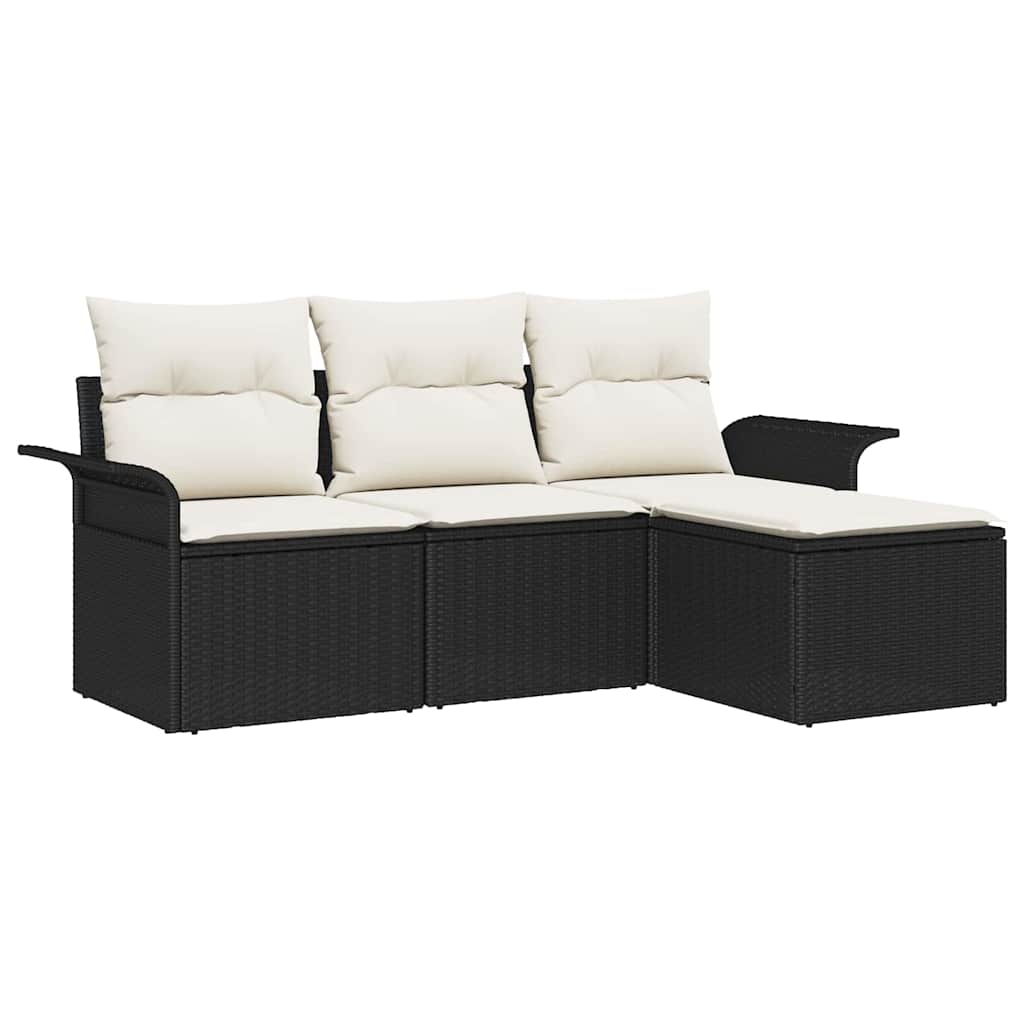 Sofa Set mit Kissen 4 pcs Schwarz und Creme Poly-Rattan – Bild 2