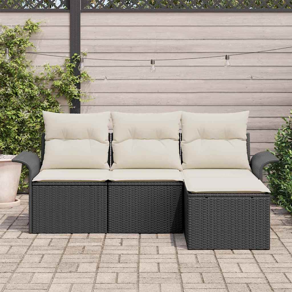 Sofa Set mit Kissen 4 pcs Schwarz und Creme Poly-Rattan – Bild 3