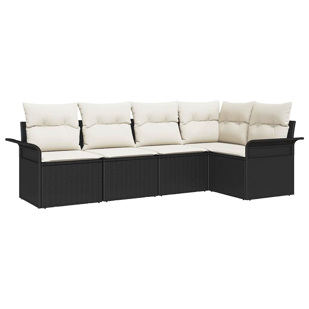 Gartensofa-set mit Kissen 5 pcs Schwarz Poly-Rattan – Bild 2
