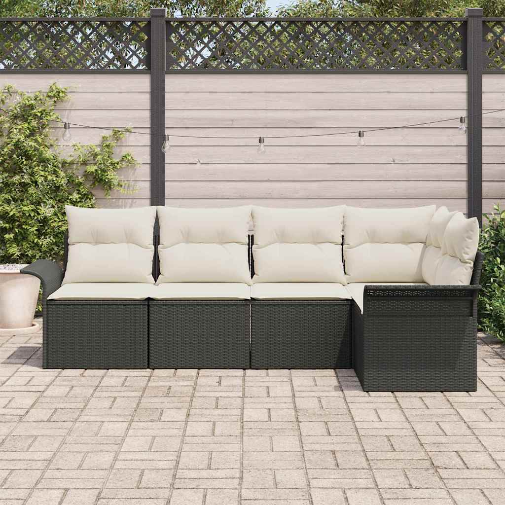 Gartensofa-set mit Kissen 5 pcs Schwarz Poly-Rattan – Bild 3