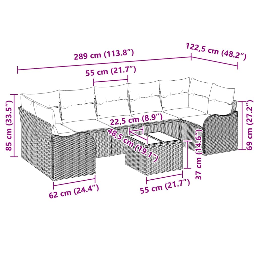 Gartensofa-set Schwarz 55 x 55 x 37 cm Poly-Rattan – Bild 8