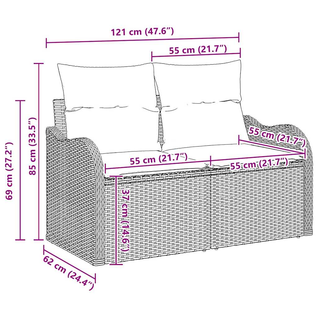 Gartensofa-set mit Kissen 9 pcs Schwarz Poly-Rattan – Bild 10