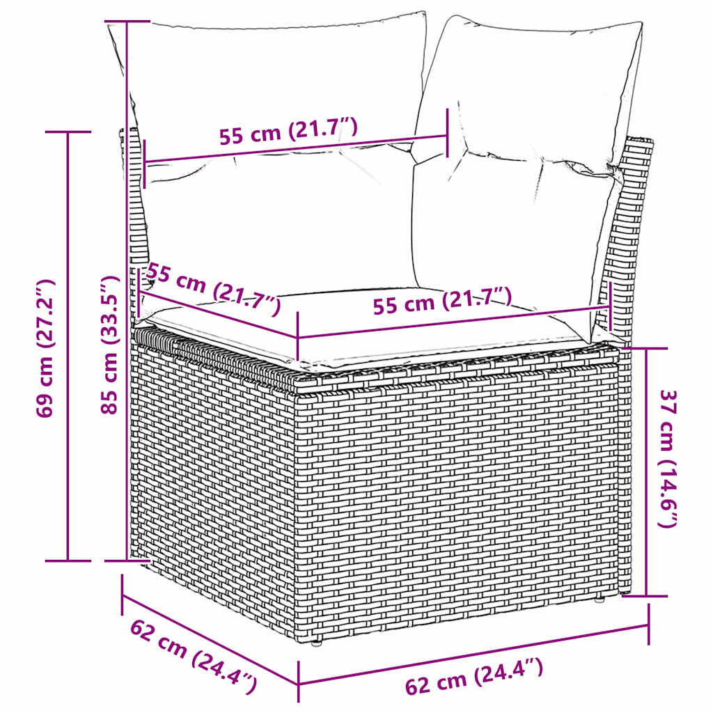 Gartensofa-set mit Kissen 9 pcs Schwarz Poly-Rattan – Bild 12
