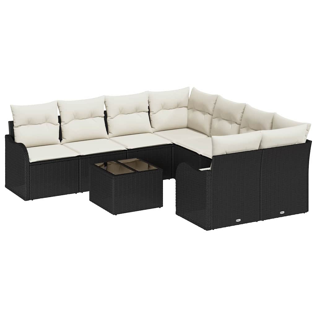 Gartensofa-set mit Kissen 9 pcs Schwarz Poly-Rattan – Bild 2