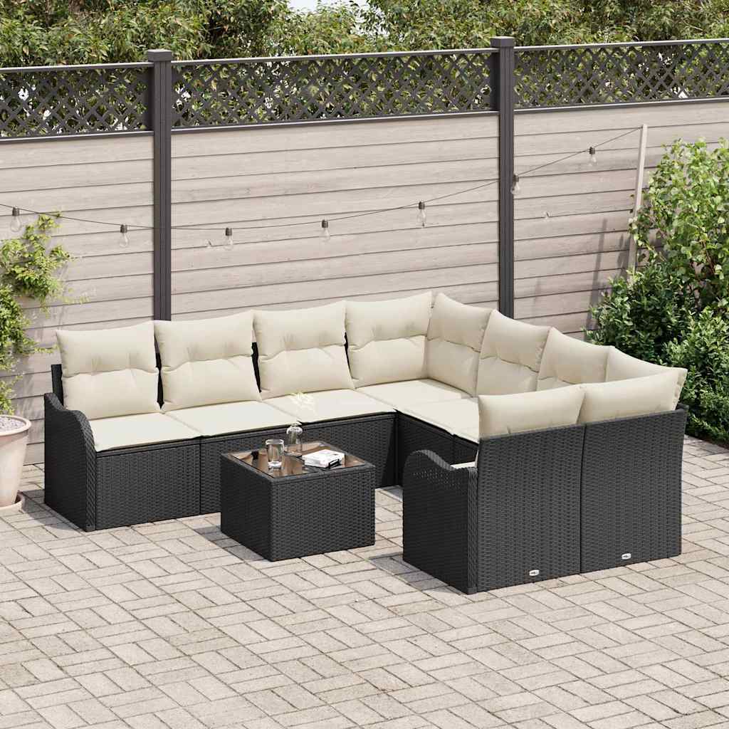 Gartensofa-set mit Kissen 9 pcs Schwarz Poly-Rattan – Bild 3