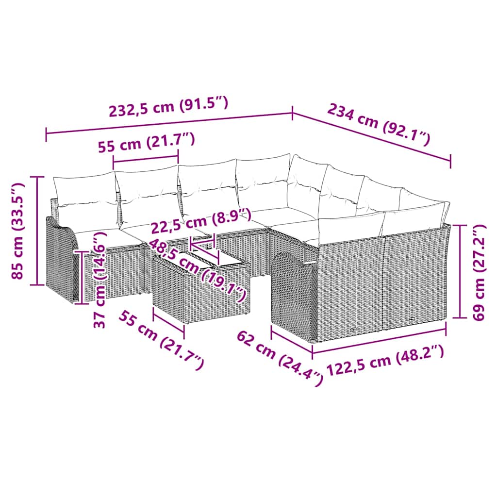 Gartensofa-set mit Kissen 9 pcs Schwarz Poly-Rattan – Bild 9