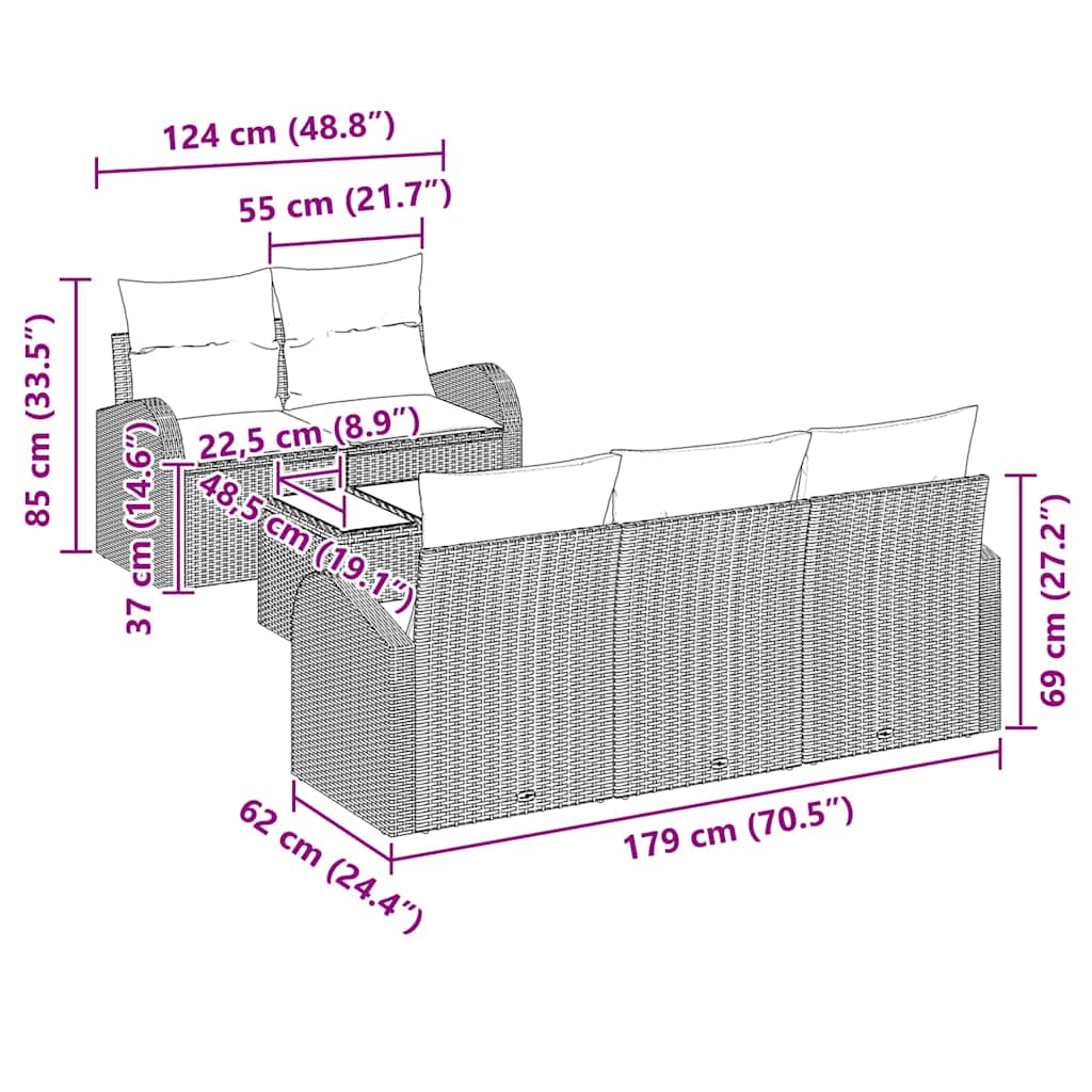 Gartensofa-set Schwarz 55 x 55 x 37 cm Poly-Rattan – Bild 8