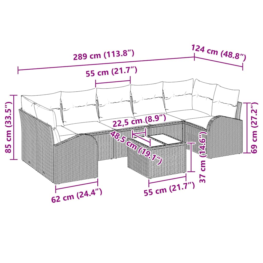 Gartensofa-set Schwarz 55 x 55 x 37 cm Poly-Rattan – Bild 13