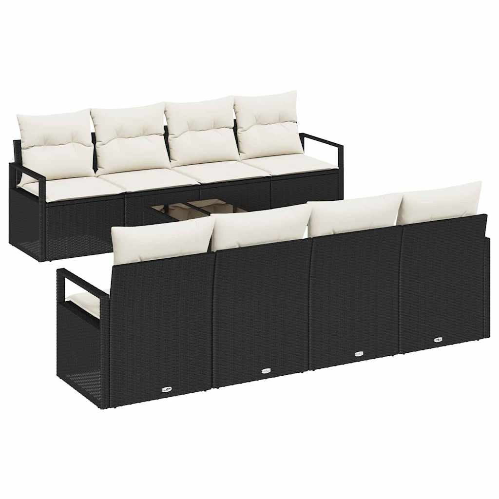 Sofa Set mit Kissen 7 pcs Schwarz und Creme Poly Rattan – Bild 2