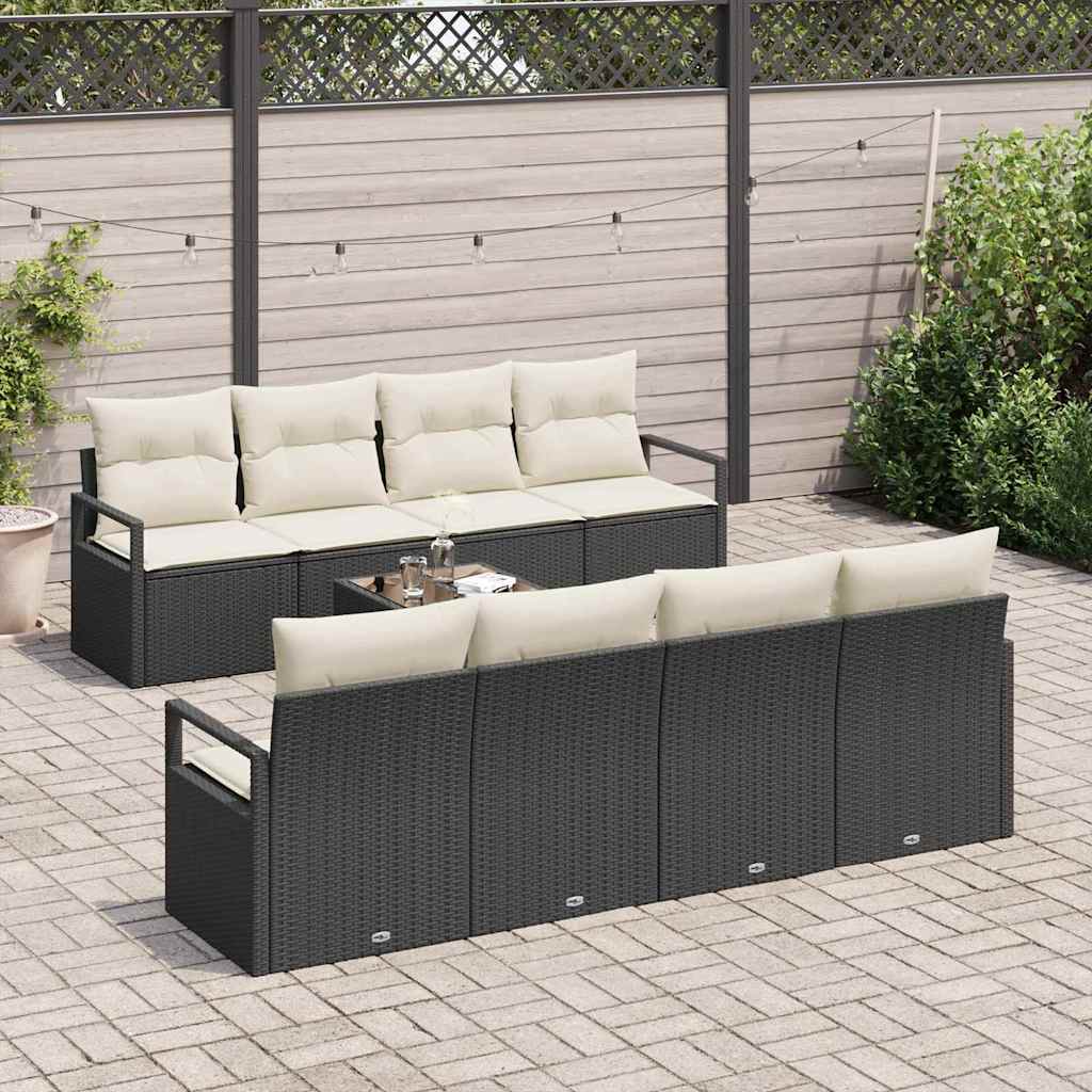 Sofa Set mit Kissen 7 pcs Schwarz und Creme Poly Rattan – Bild 3