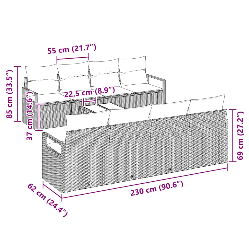 Sofa Set mit Kissen 7 pcs Schwarz und Creme Poly Rattan – Bild 8