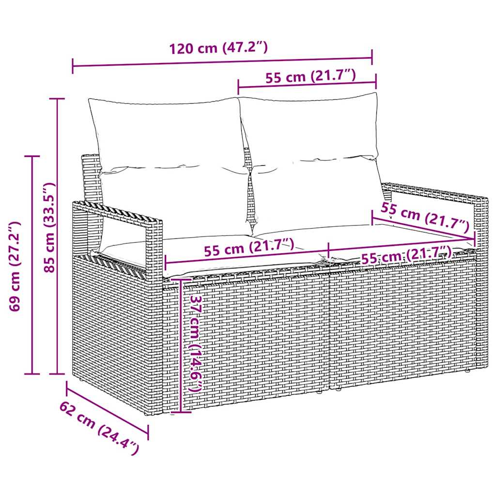 Sofa Set mit Kissen 7 pcs Schwarz und Creme Poly Rattan – Bild 9