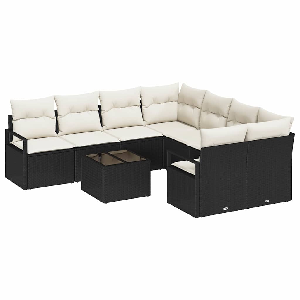 Sofa Set mit Kissen 9 pcs Schwarz und Creme Poly Rattan – Bild 2