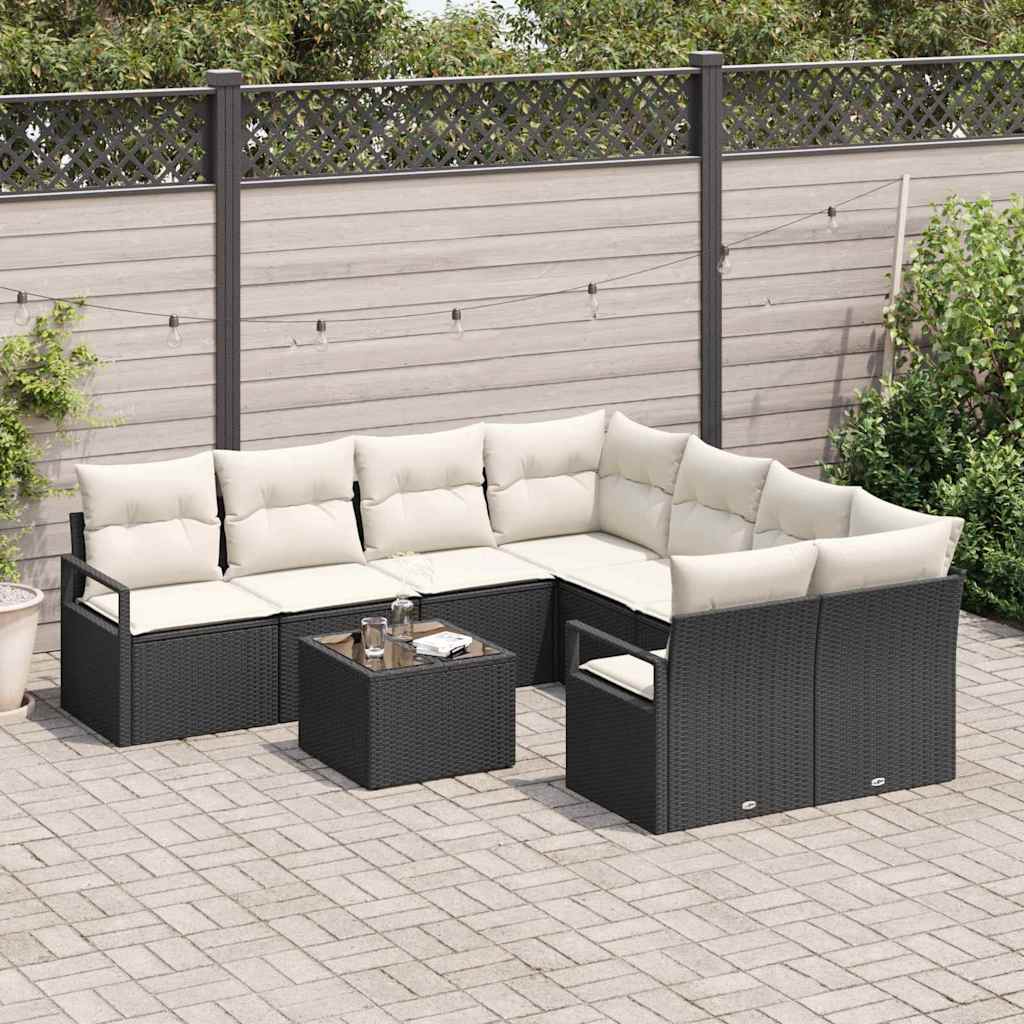 Sofa Set mit Kissen 9 pcs Schwarz und Creme Poly Rattan – Bild 3