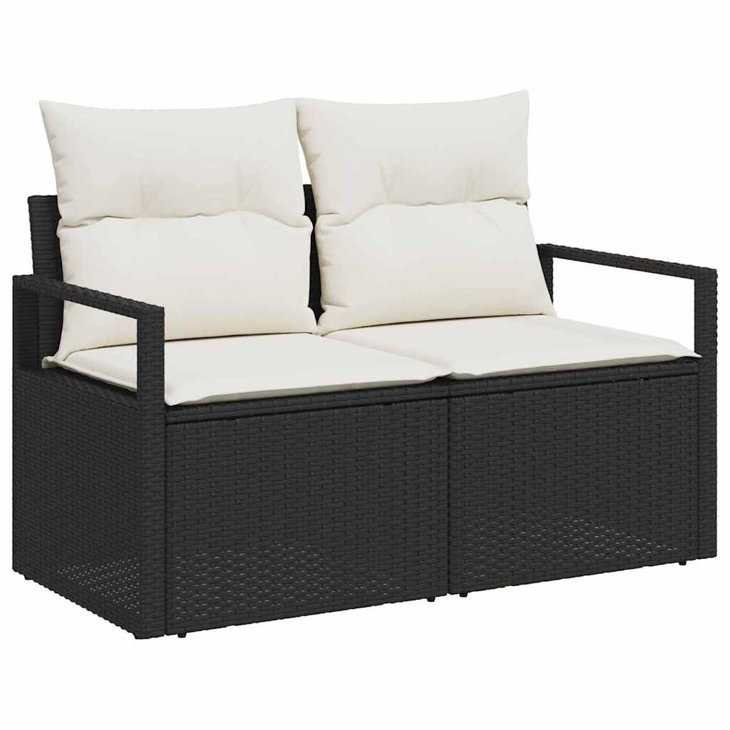 Sofa Set mit Kissen 9 pcs Schwarz und Creme Poly Rattan – Bild 4