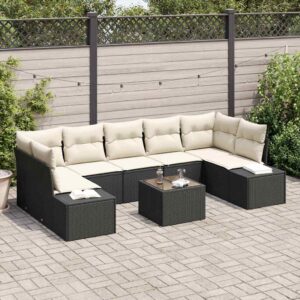 Sofa Set mit Kissen 8 pcs Schwarz Poly Rattan