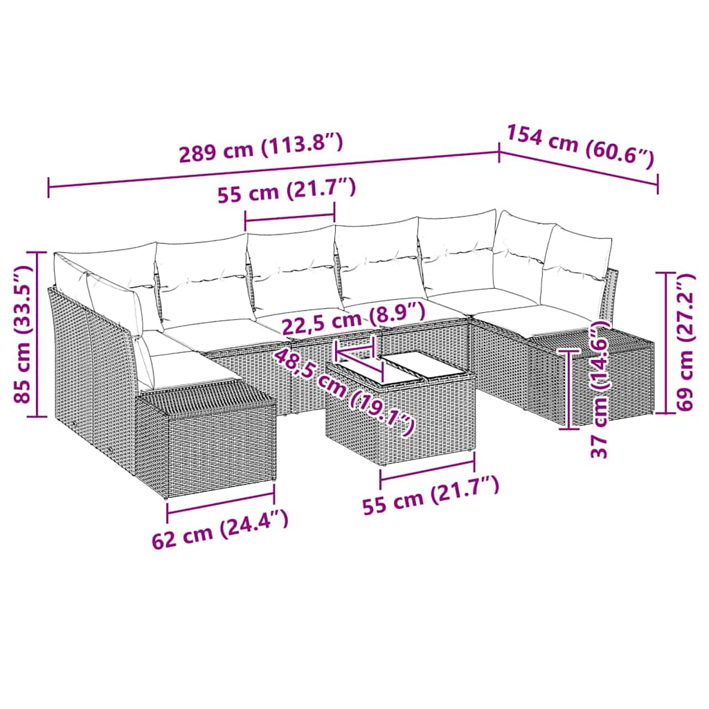 Sofa Set mit Kissen 8 pcs Schwarz Poly Rattan – Bild 9