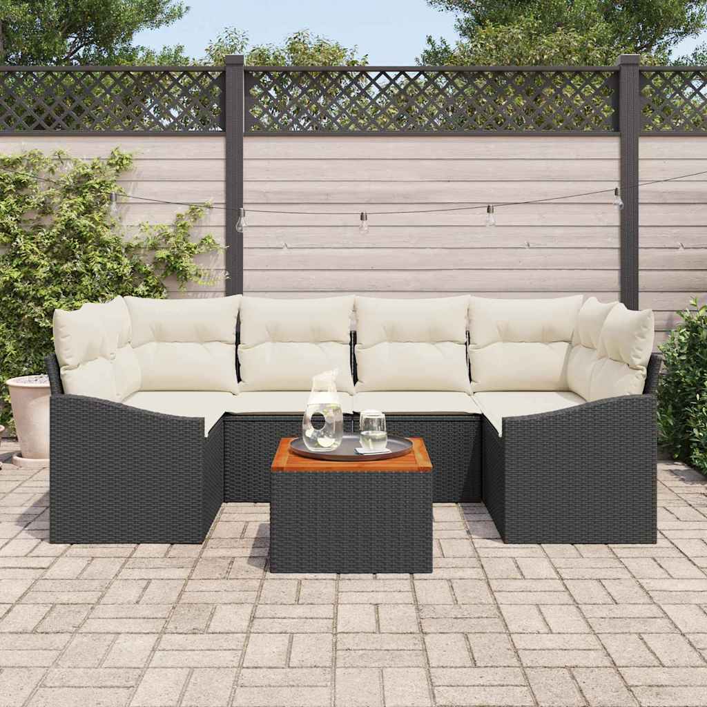 Gartensofa-set mit Kissen 7 pcs Schwarz Poly-Rattan – Bild 3