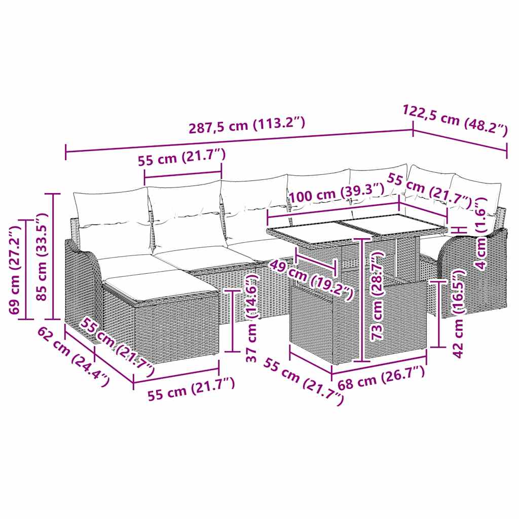 Garten-Sofa-Set mit Kissen 8 pcs Schwarz Poly Rattan – Bild 12