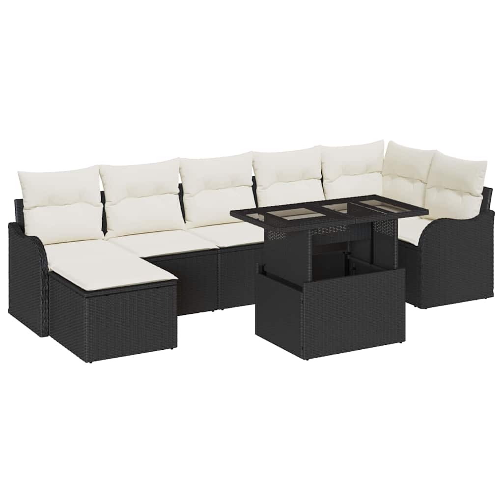 Garten-Sofa-Set mit Kissen 8 pcs Schwarz Poly Rattan – Bild 2