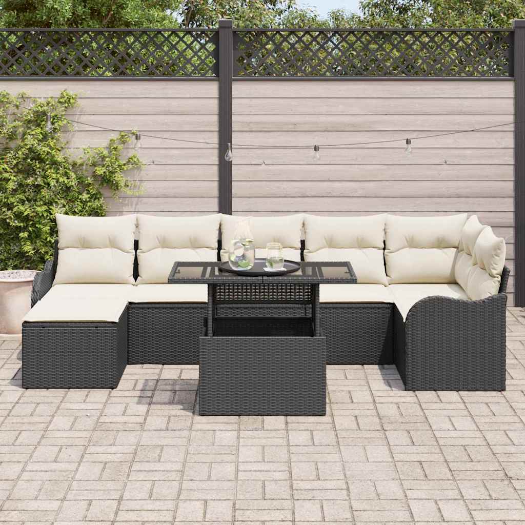 Garten-Sofa-Set mit Kissen 8 pcs Schwarz Poly Rattan – Bild 3